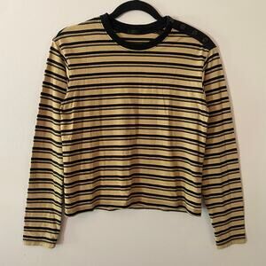 ATM Anthony Thomas Melillo Women XS Black Tan Stripe Crewneck Long Sleeve Shirt